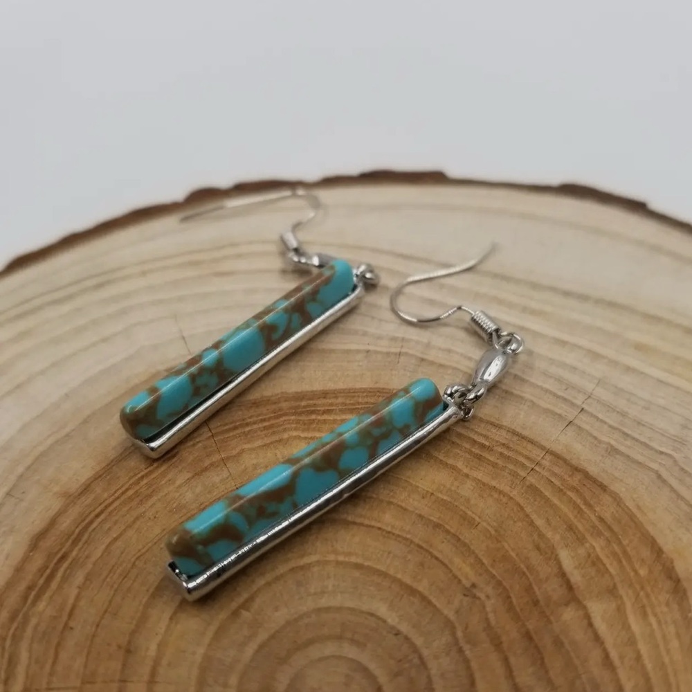 Anthropologie Turquoise and Silver Drop Earrings Boho Bodega - Picture 2 of 3